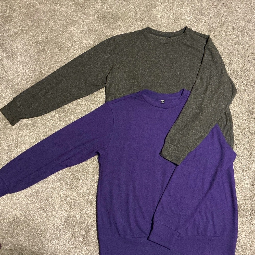 Uniqlo Soft Knitted Long Sleeved Shirts (2), purple & dark grey-Women's Small